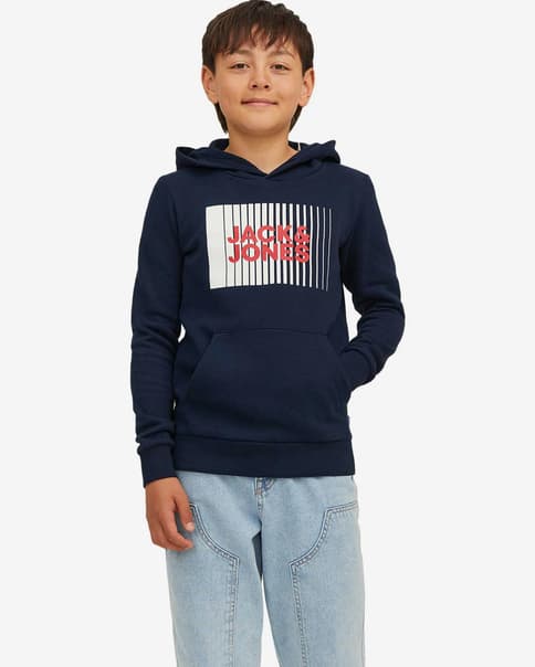 Sudadera con capucha Jack & Jones Logo Stripe azul rojo blanco infantil