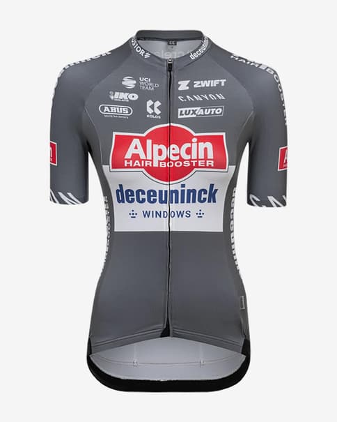 Maillot Alpecin - Deceunick 2025 manga corta gris blanco mujer