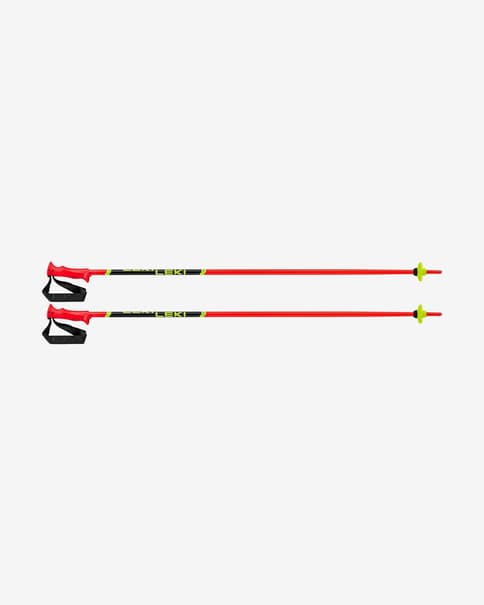 Bastones Leki Racing rojo brillante negro amarillo neón infantil (par)