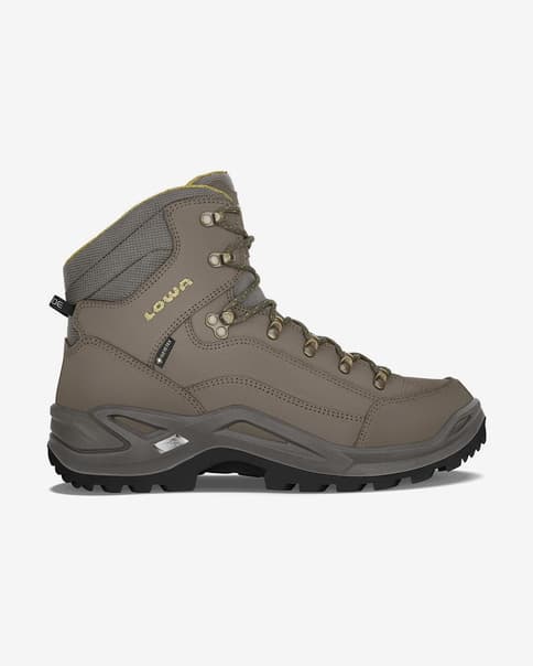 Botas Lowa Renegade GORE-TEX Mid gris verdoso logo amarillo