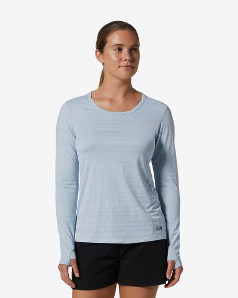 Camiseta Mountain Hardwear Mighty Stripe manga larga azul hielo mujer