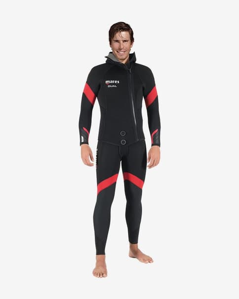 Traje neopreno húmedo con capucha Mares Dual 5 mm negro rojo