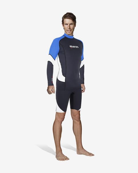 Maglia per sport acquatici Mares Rash Guard Trilastic a maniche lunghe, nera e blu