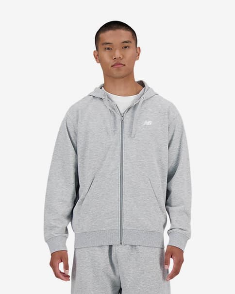 Felpa con cappuccio New Balance Sport Essentials French Terry Logo Full zip grigio