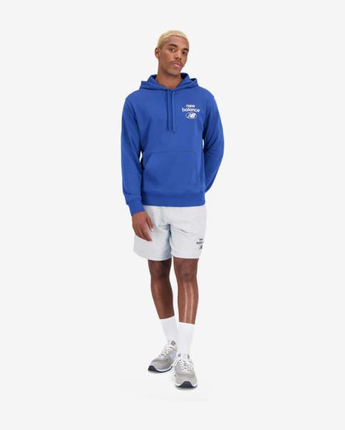 Felpa con cappuccio New Balance Essentials Brushed Back Fleece blu bianco