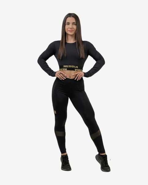 Camiseta Nebbia Intense Perform manga larga negro dorado mujer