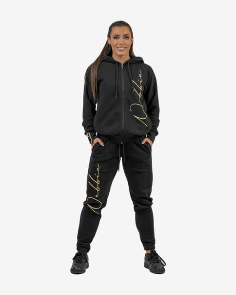 Sudadera con capucha Nebbia Intense Signature Full Zip negro dorado mujer