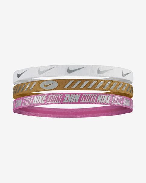 Cinta para la cabeza Nike 3.0 Metallic blanco dorado rosa mujer