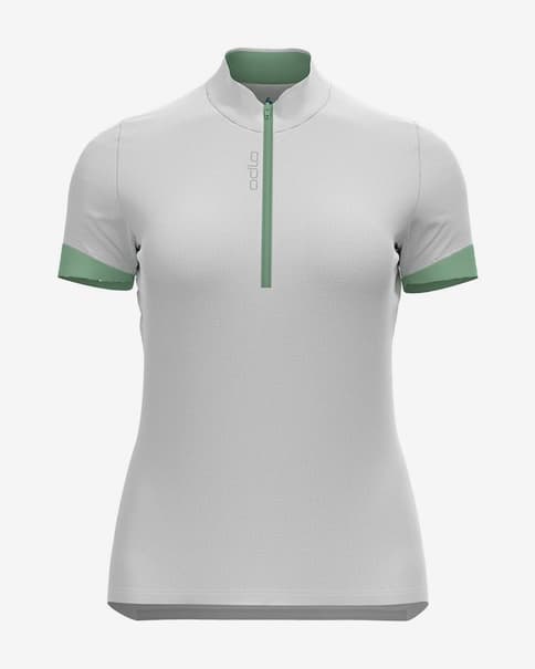Maillot Odlo Essential Half Zip manga corta blanco turquesa mujer