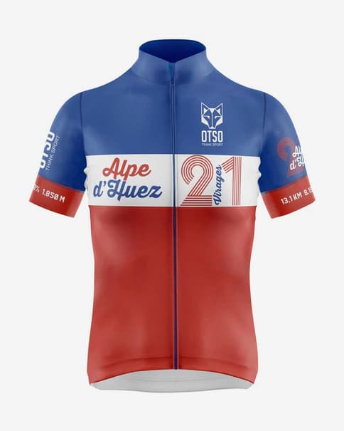 Maillot Otso Alpe d'Huez manga corta azul blanco rojo mujer