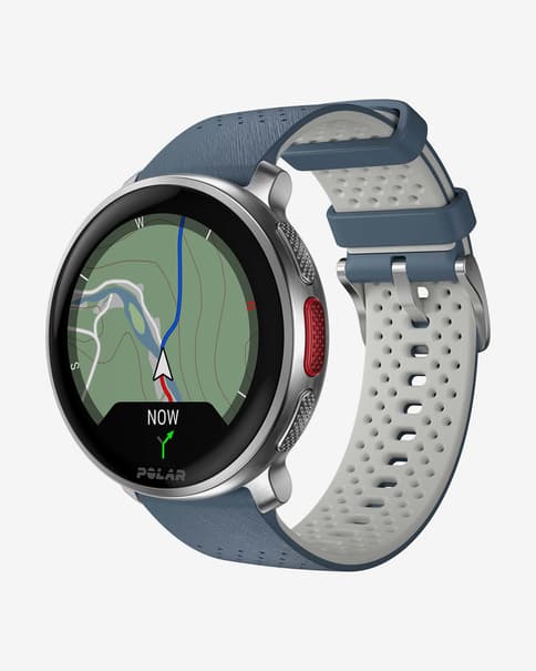 Polar Vantage V3 GPS hartslagmeter zilver met staalblauwe siliconen band 