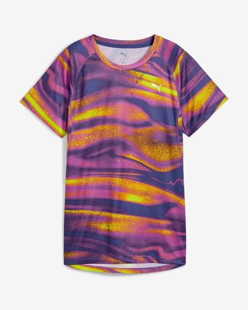 Camiseta Puma Run Velocity manga corta lila oscuro amarillo rosa mujer