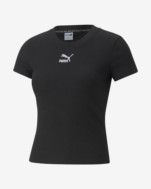 Camiseta Puma Classics Ribbed Slim manga corta negro mujer
