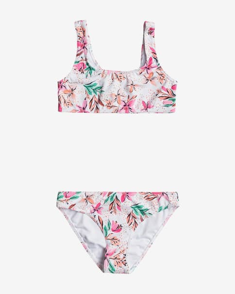 Bikini Roxy Happy Tropical Bralette blanco rosa verde niña