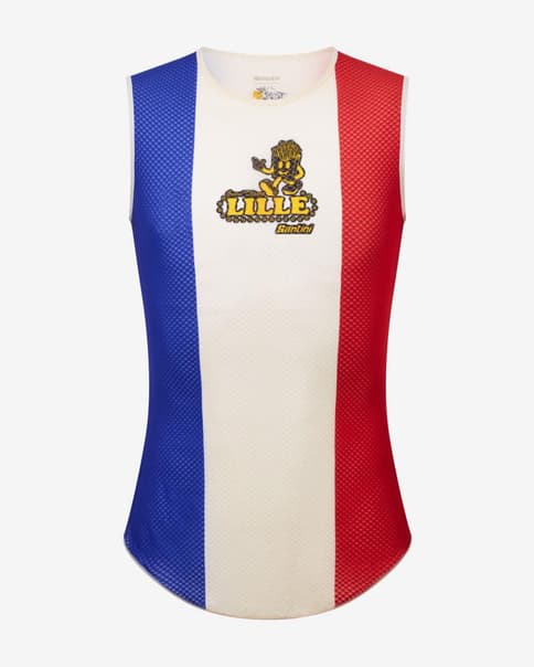 Camiseta interior Tour de France 2025 Grand Départ Lille sin mangas blanco azul rojo