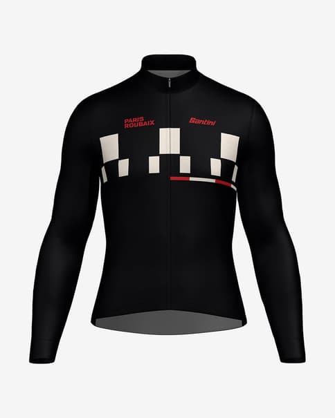 Maillot Santini Paris-Roubaix 2025 manga larga negro blanco rojo - Corte Classic