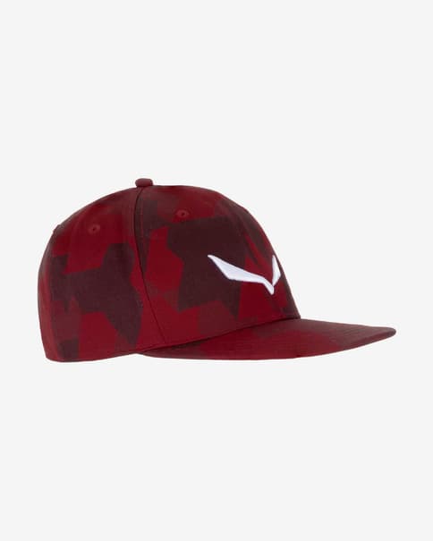 Gorra Salewa Puez Camou Flat rojo oscuro logo blanco