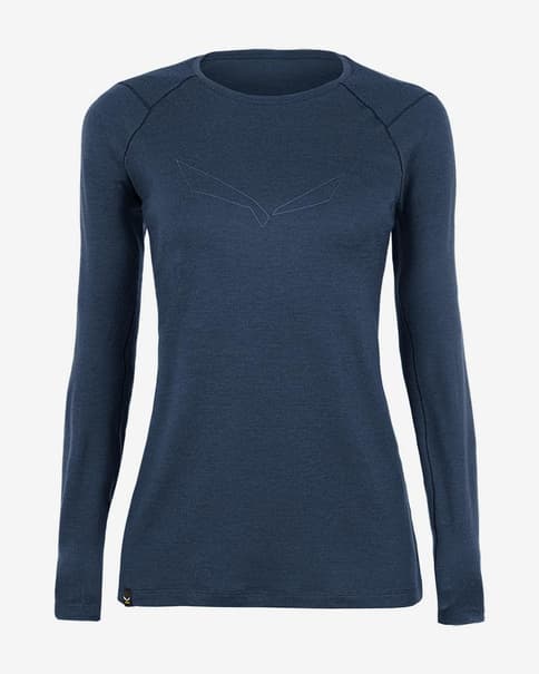 Camiseta Salewa Pure Logo Alpine Merino Responsive manga larga azul marino mujer