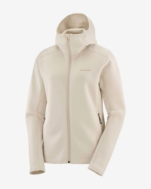 Fleece lining with hood Salomon Essential Midfleece Full Zip cream white Women