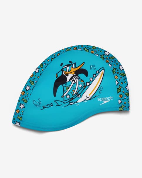 Gorro de natación Speedo Printed Polyester azul amarillo blanco infantil