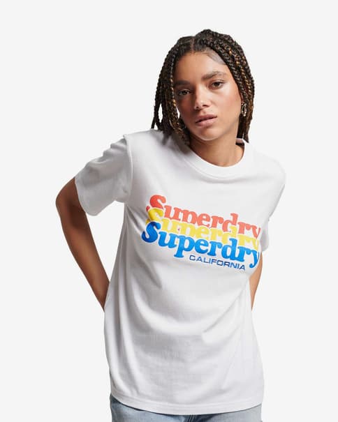 Camiseta Superdry Vintage Scripted Infill manga corta blanco azul mujer