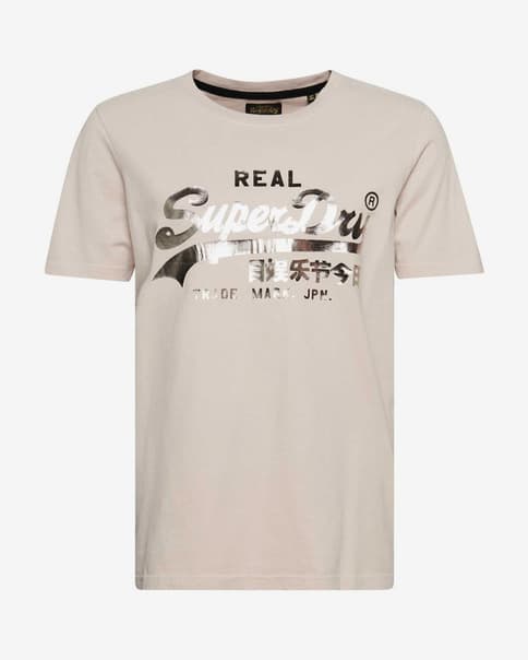 Camiseta Superdry Vintage Logo manga corta beige plata mujer