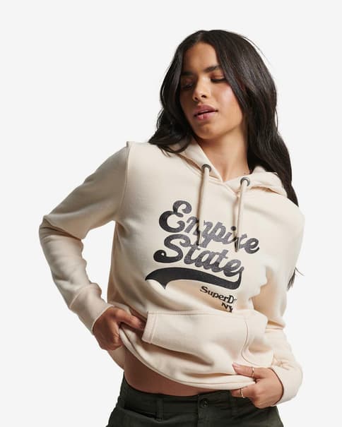 Sudadera con capucha Superdry Vintage Logo Borough beige negro mujer