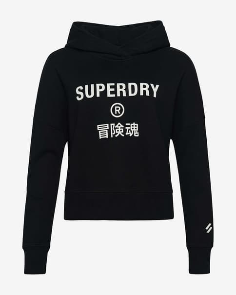 Sudadera con capucha Superdry Core Sport Crop negro blanco mujer