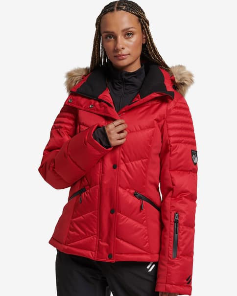 Chaqueta Superdry Snow Luxe Puffer rojo negro mujer