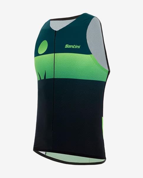 Top Santini Audax Aero Ironman sin mangas negro verde - Corte Sleek