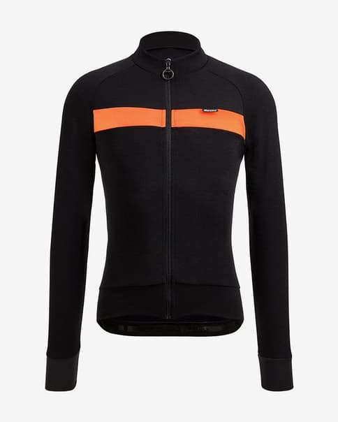 Maillot Santini Adapt Wool manga larga negro naranja - Corte Slim