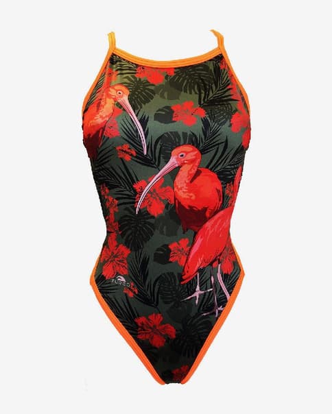 Bañador Turbo Water Bird tira fina naranja verde mujer
