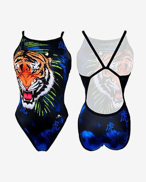 Bañador Turbo Revolution Tie Tiger azul negro naranja mujer