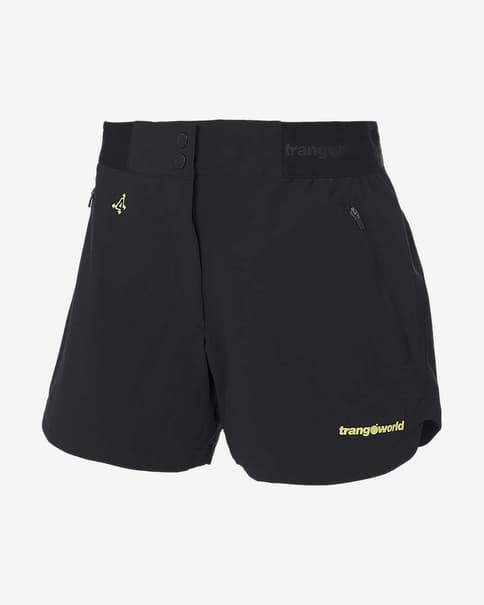 Pantalón corto Trangoworld Stora negro logo amarillo mujer
