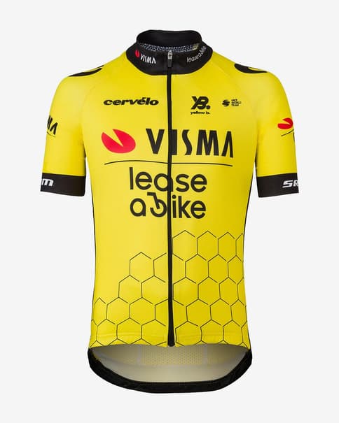 Maillot Team Visma Lease a Bike Replica 2025 manga corta amarillo infantil