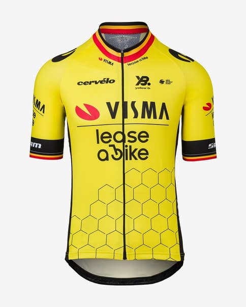 Maillot Team Visma Lease a Bike Belgium Replica 2025 manga corta amarillo infantil