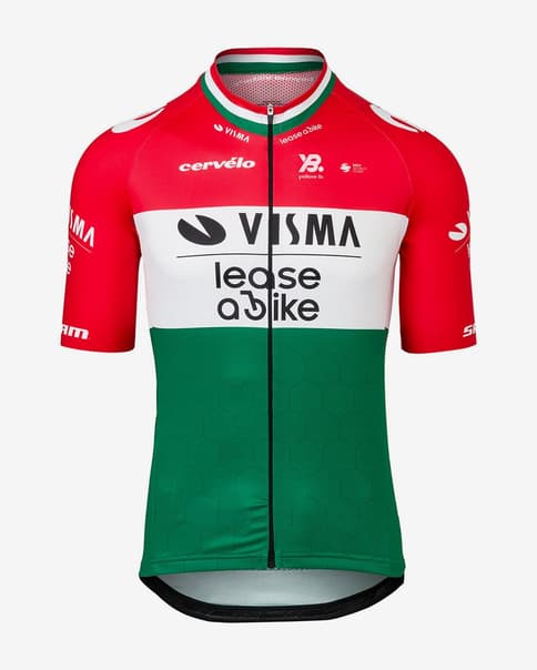 Maillot Visma Lease a Bike Hungarian 2025 manga corta verde blanco rojo