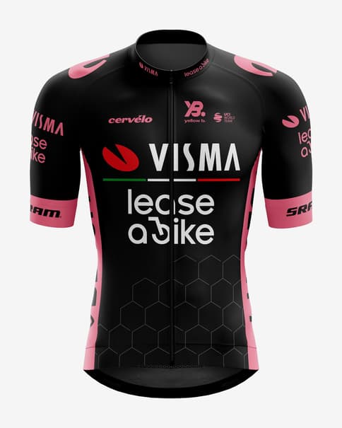 Maillot Team Visma Lease a Bike Giro d'Italia 2025 Victory Replica manga corta negro rosa