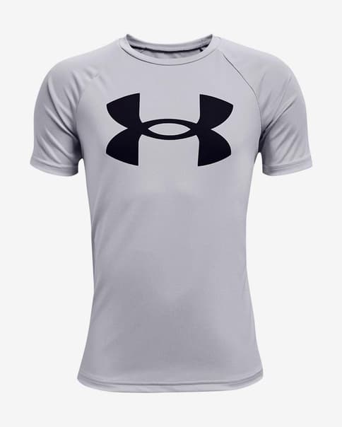 Szara, czarna koszulka chłopięca z krótkim rękawem Under Armour Tech Big Logo