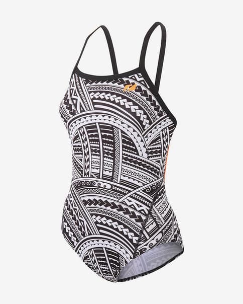 Fato de banho Zone3 Kona Speed Strap Back Costume preto branco laranja mulher