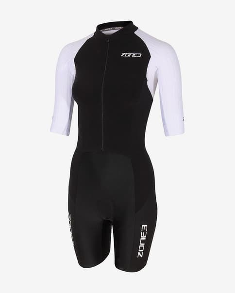 Tritraje Zone3 Lava Long Distance Full Zip manga corta negro blanco mujer