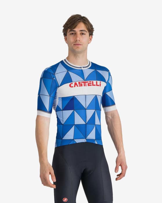 Maillot Castelli Heritage manche courte bleu blanc