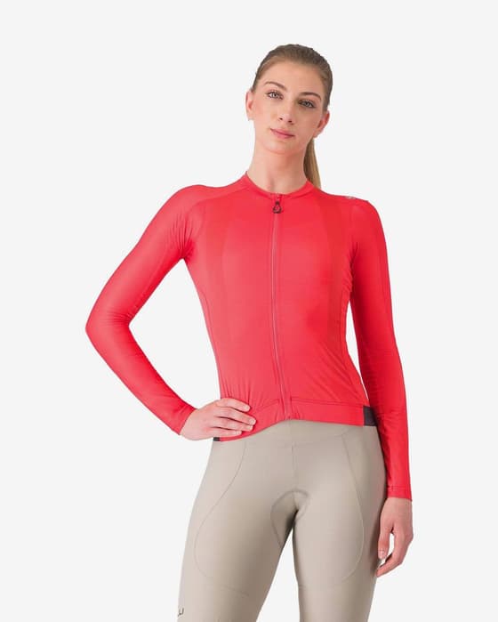 Maillot Castelli Espresso manche longue rouge hibiscus femme