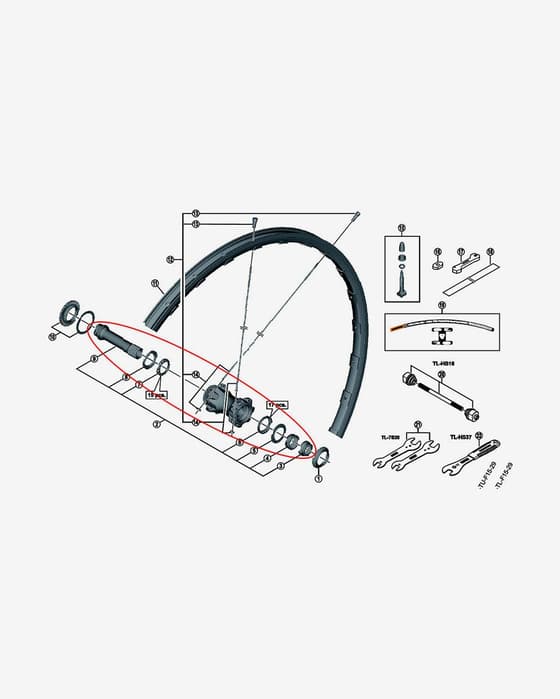 Eixo completo para roda Shimano XTR M9000-TL-F15-29
