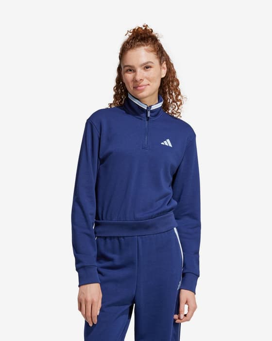 Sudadera adidas Essentials Color Pop French Terry Crop Half Zip azul marino blanco mujer