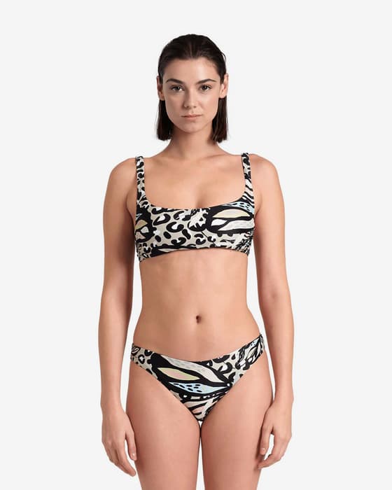 Bikini Arena Water Print Bandeau noir blanc beige femme