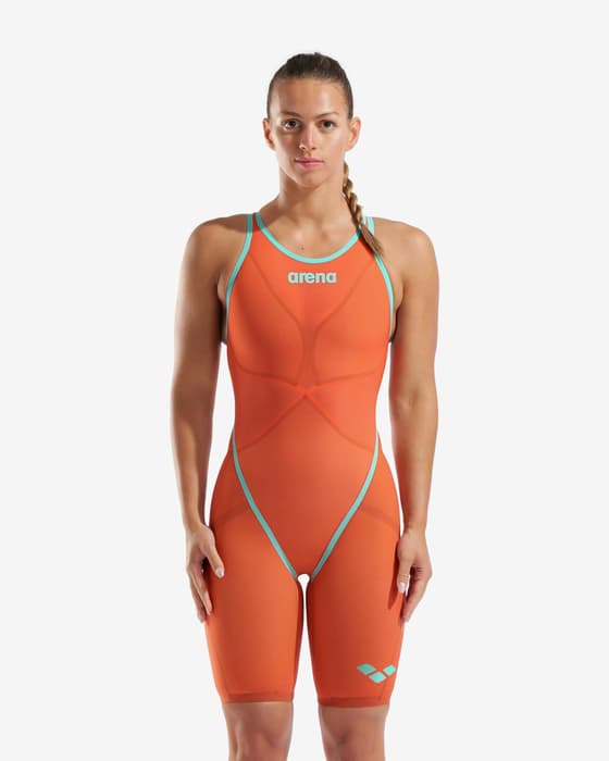 Maillot de bain Arena Powerskin Carbon Glide Sunset Coral dos ouvert orange bleu pastel femme