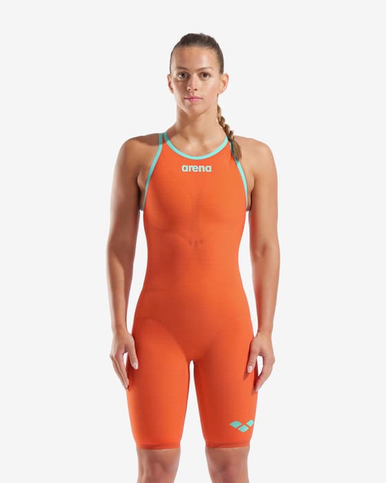 Maillot de bain Arena Powerskin Carbon Air 2 Sunset Coral Open Back orange bleu pastel femme