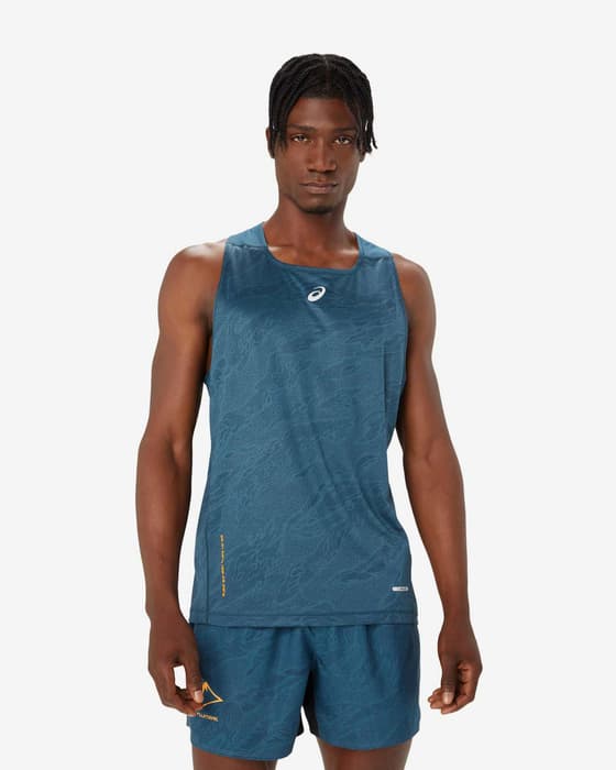 Camiseta ASICS Fujitrail Singlet tirantes azul 