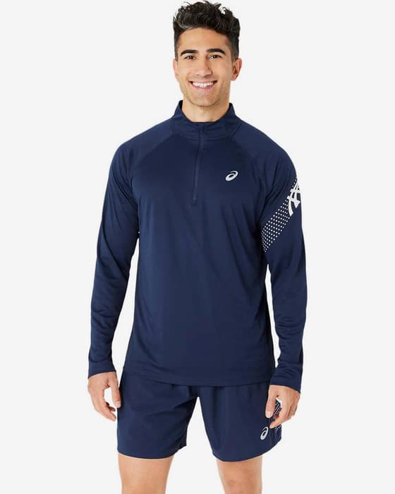 ASICS Icon Half Zip langærmet T-shirt marineblå ren hvid